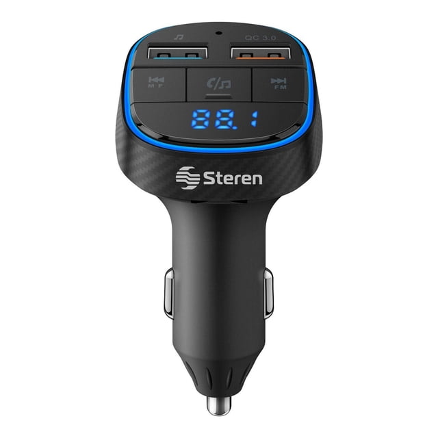 Transmisor FM Bluetooth* con cargador Turbo Charge, reproductor MP3 y medidor de voltaje de batería Steren FMT-872