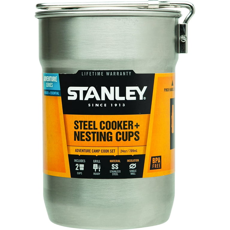 Stanley Adventure Camp Cook Set - 24oz Kettle with 2 Cups - Stainless Steel  Camping Cookware with Vented Lids & Foldable + Locking Handle - Lightweight  Cook Pot for Backpacking/Hiking/Camping - Coupon