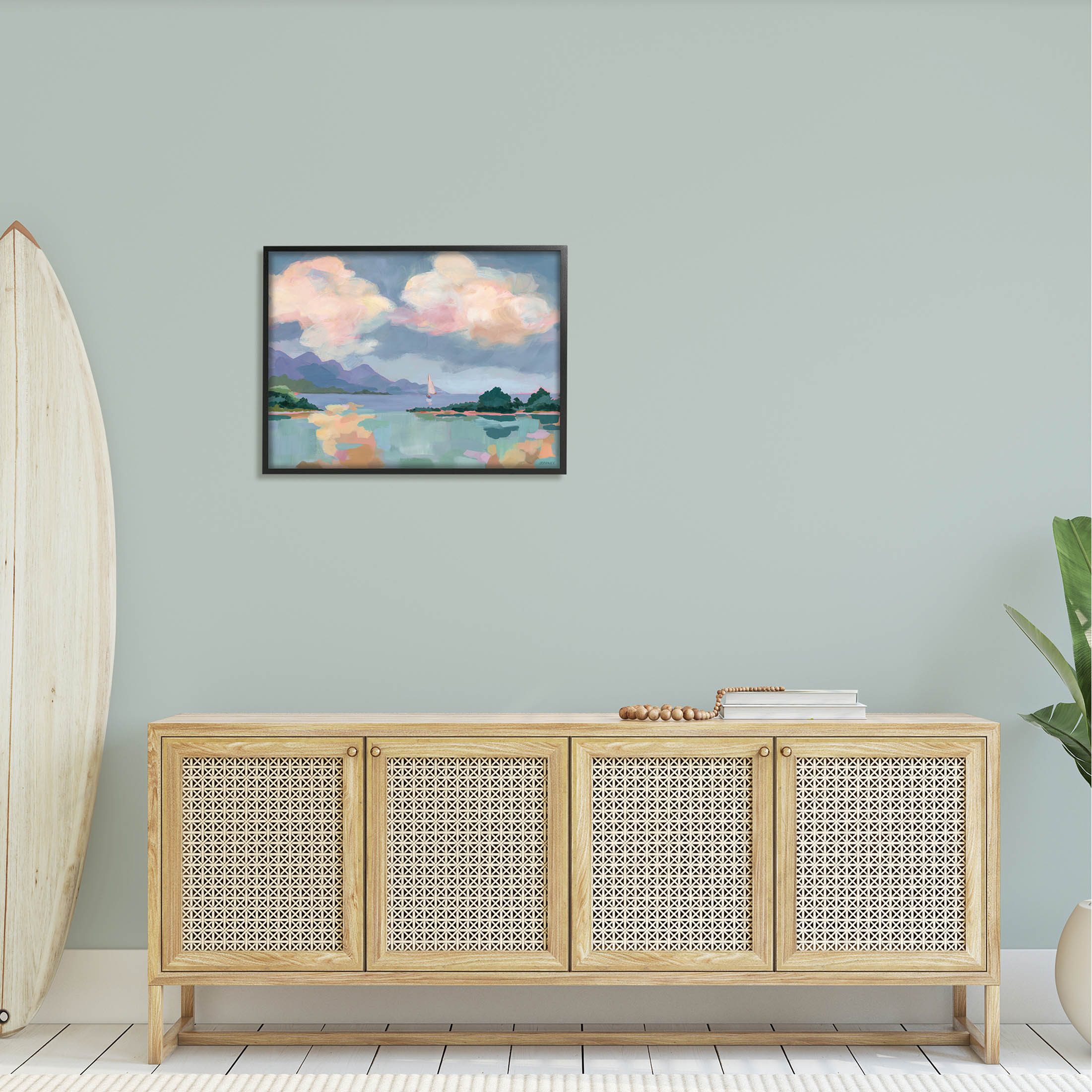 Stupell Industries Escape Peaceful Bay Landscape Painting Black Framed Art Print Wall Art, Design by Brinley Designs