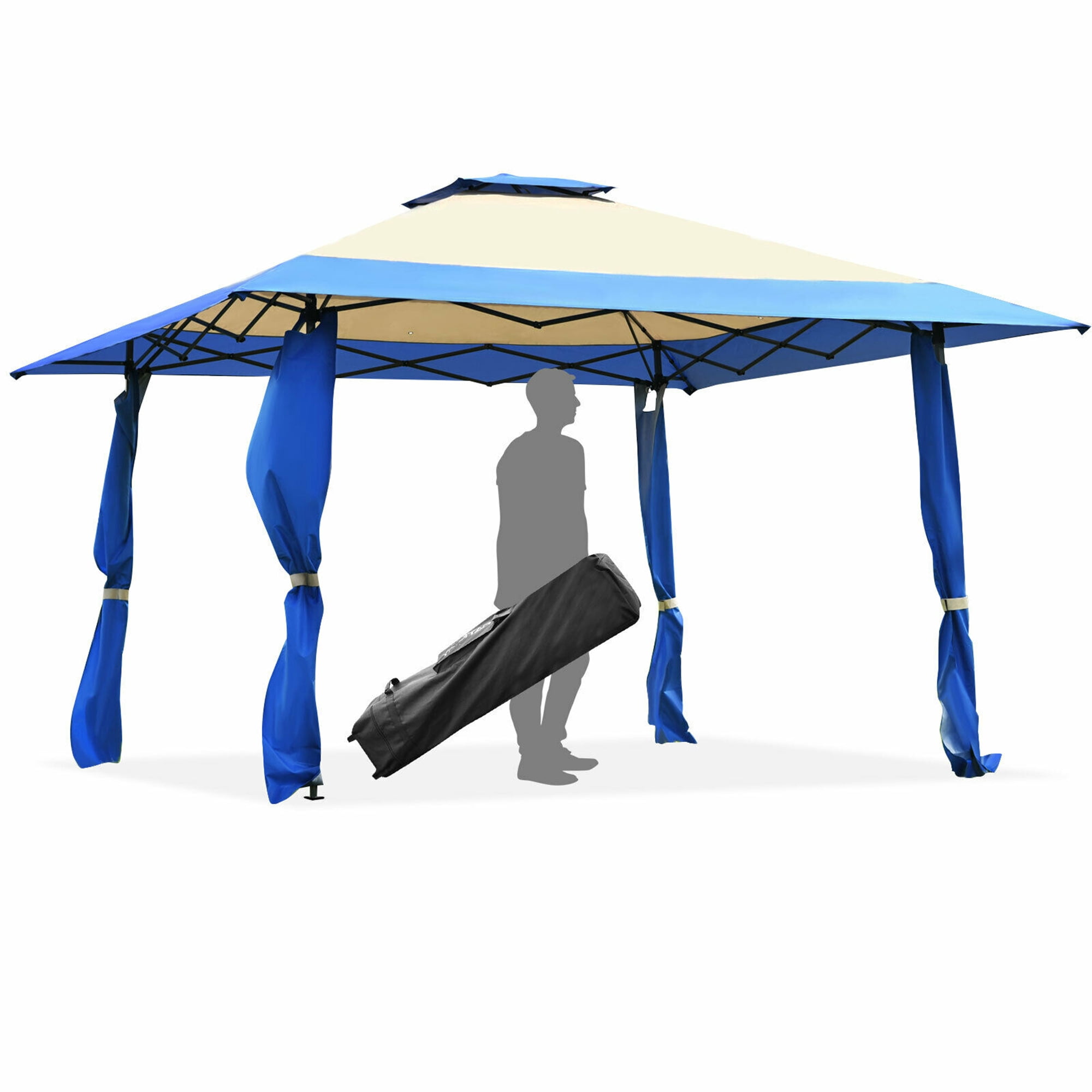 Gymax 13' x 13' Folding Patio Pop-up Gazebo Canopy Tent Outdoor Shelter Shade Blue