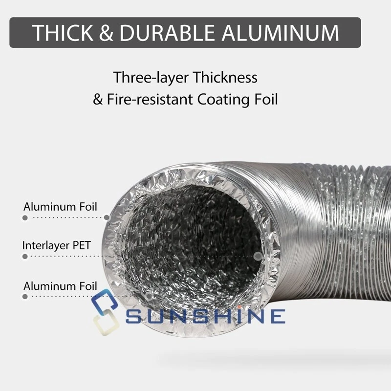 Flexible 4 Inch 8 Feet Aluminum Ducting Dryer Vent Hose For Hvac Exhaust Kitchen
