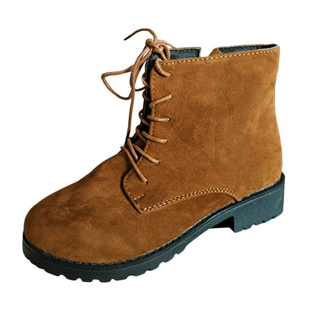 OJSFQUFP Winter Womens Boots Women s Fashion Spring and Autumn Side Zipper Suede Heel Lace Up Ankle Boots Comfortable Fall Shoes Womens Boots Ankle Brown 37