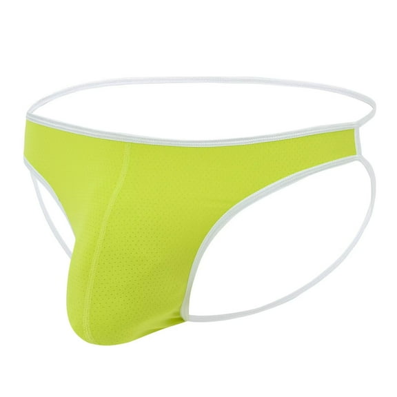 TANBOM Mens Sexy Thong Underwear Ball Pouch Low Rise Tagless G String Yellow M