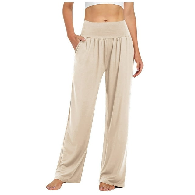 Pantalones de yoga anchos con bolsillos para mujer - Pantalones palazzo de cintura alta, poliéster/spandex, para todas las ocasiones - Tallas S-XXL