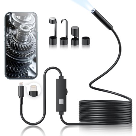 Endoscope Camera w/ Light 1920P HD Borescope 16.4ft Semi-Rigid Snake Camera for iOS