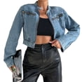 thumbnail image 3 of Women'S Denim Jacket Jean Trendy Soft Cropped Zipper Fitted Vintage Jacket Light Blue L, 3 of 9