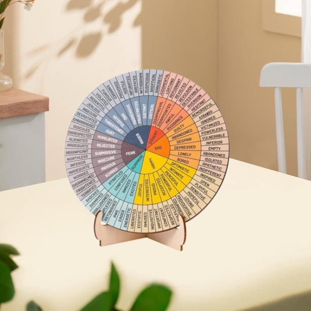 Rueda De Emociones De Madera - Diagrama De Sentimientos Con Soporte, Para Terapia, Mindfulness O Decoración