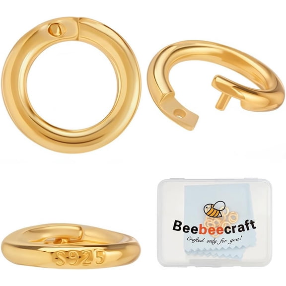 6Pcs Locking Jump Rings 24K Gold Plated 925 Sterling Silver OD 8mm ID 5mm Round Open Ring Connector Clasp for Necklace Bracelet Jewelry Making DIY Crafts