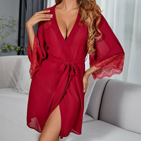 

Ykohkofe Women Lace Kimono Robe Sexy Chiffon Lingerie Babydoll Mesh Chemise