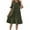 Olive Green, variant on Herrnalise Women's Big Swing Mid-Length Solid Color Loose Casual PleatedRound Neck Flared Short Sleeve Cotton Linen Dresses S-2XL