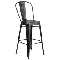 Drevy Grade 30" High Distressed Black Metal Indoor-Outdoor Barstool with Back