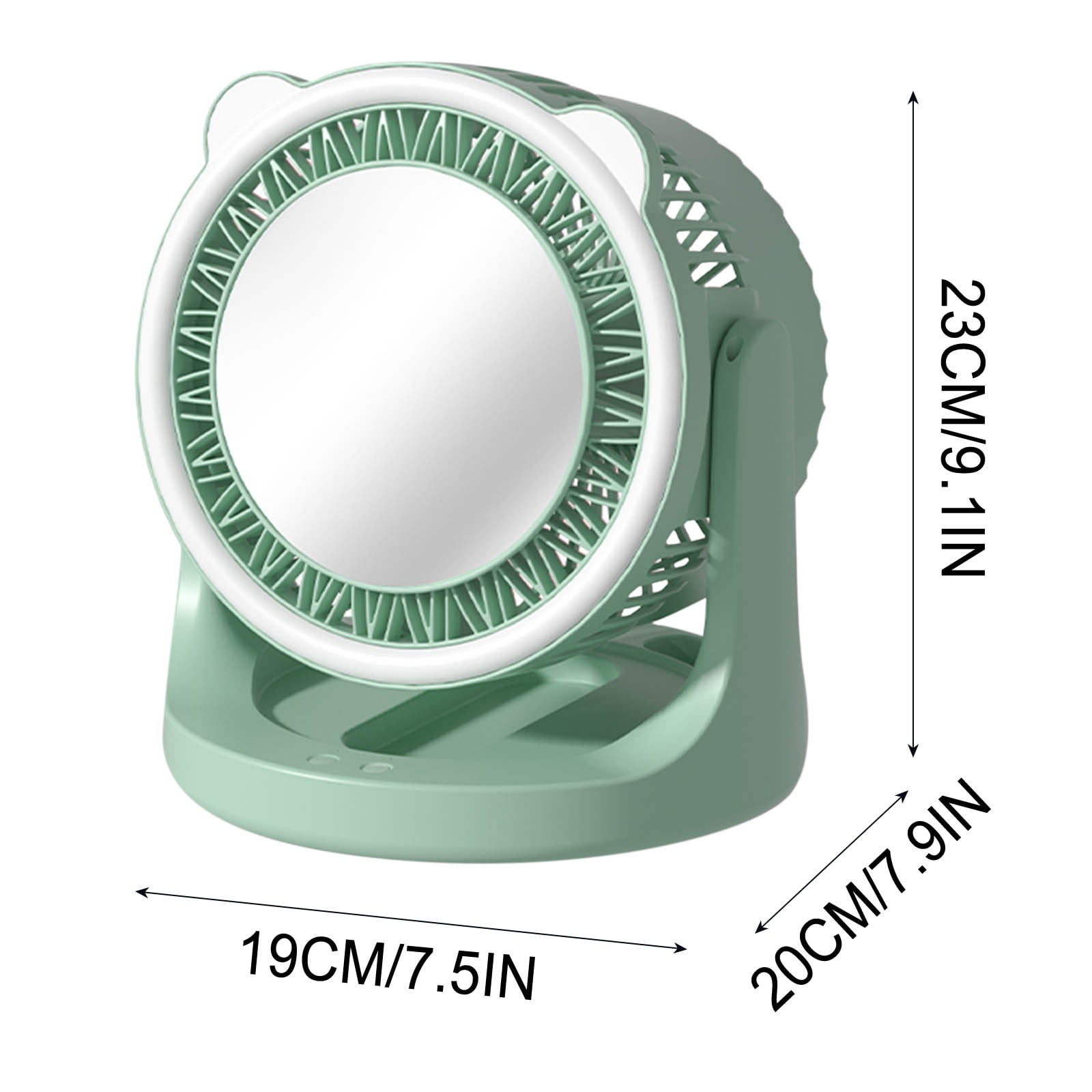 LSLJS USB Desk Fan, Portable Desktop Table Fan with Mirror & LED Lights, 180°Rotatable 3 Speeds Strong Airflow Quiet Operation Cooling Fan, Hanging/Standing Small Personal Fan for Home Office Bedroom