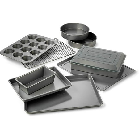 

FF998Bakeware Set 10-Piece Set Includes Baking Sheet Cookie Sheet Cake Pans Muffin Pan and More Dishwasher Safe Silver
