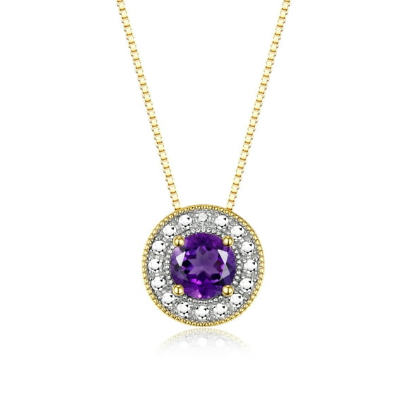 RYLOS Necklace Yellow Gold Plated Silver 925 Halo Designer Necklace Gemstone &  Diamonds 18" Chain 4MM Amethyst February Birthstone Womens Jewelry Silver Necklace