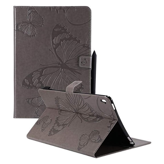 iPad Pro 9.7 case, Allytech Embossed with Butterfly Series AUTO WAKE/SLEEP Folio Stand Wallet Case with Cards/Cash Holder for Apple iPad Pro 9.7 Inch 2016 Release Tablet, Gray