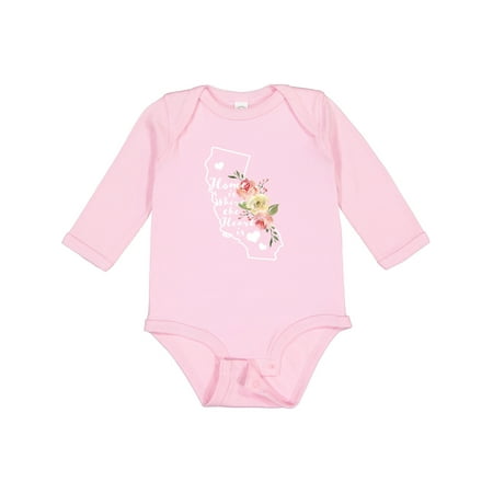 

Inktastic California Home is Where the Heart is with Watercolor Floral Boys or Girls Long Sleeve Baby Bodysuit