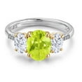 thumbnail image 3 of Gem Stone King 925 Silver and 10K Yellow Gold Yellow Lemon Quartz and White Moissanite and Lab Grown Diamond Engagement Ring for Women | 2.71 Cttw | Oval 9X7MM | Birthstone | Size 7, 3 of 7
