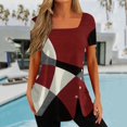 thumbnail image 2 of Gibobby Playera de Manga Corta con Cuello Redondo Tops verano para mujer, camiseta informal con cuello cuadrado y manga corta con botones y abertura, camiseta, Tops,(Rojo,CH), 2 of 5