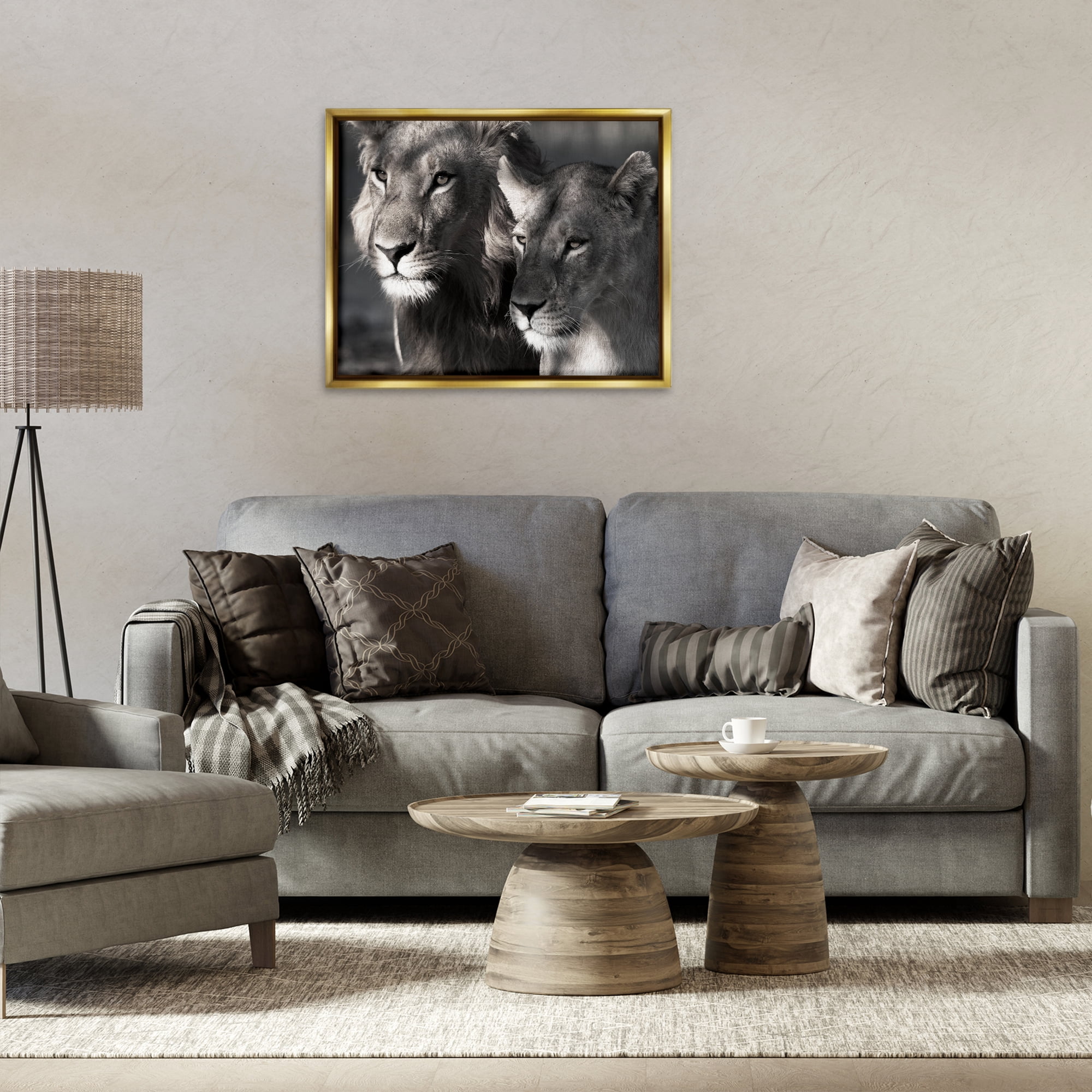 Stupell Industries Strong Lion & Lioness Animals & Insects Photography Gold Floater Framed Canvas Art Print Wall Art, 31 x 25
