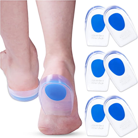 3 Pair Gel Heel Cups Plantar Fasciitis Inserts - Silicone Gel Heel Pads for Heel Pain, Bone Spur & Achilles Pain, Gel Heel Cushions and Cups, Pad & Sh