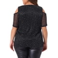 thumbnail image 3 of Blusas Básicas de Fiesta de Manga Corta con Hombros Descubiertos de Brillo y Lentejuelas para Mujeres de Talla Grande Agnes Orinda 4X Negro, 3 of 6