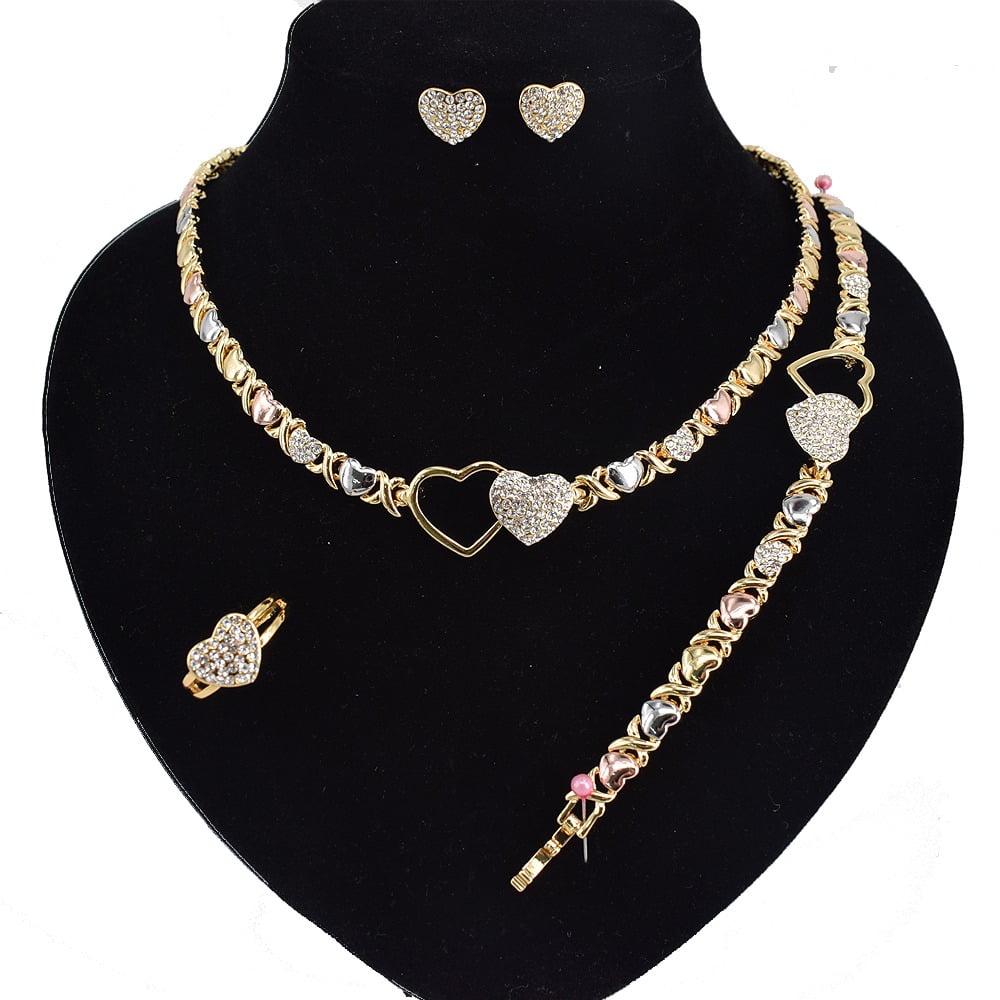 Womens 2 Tone I Love You Hugs And Kisses Necklace Bracelet Hoop Earrings Set Womens 2 Tone I Love You Hugs And Kisses Necklace Bracelet Hoop Earrings Set