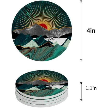 

ZHANZZK Sunset over Green Mountain Peak Set of 4 Round Coaster for Drinks Absorbent Ceramic Stone Coasters Cup Mat with Cork Base for Home Kitchen Room Coffee Table Bar Decor
