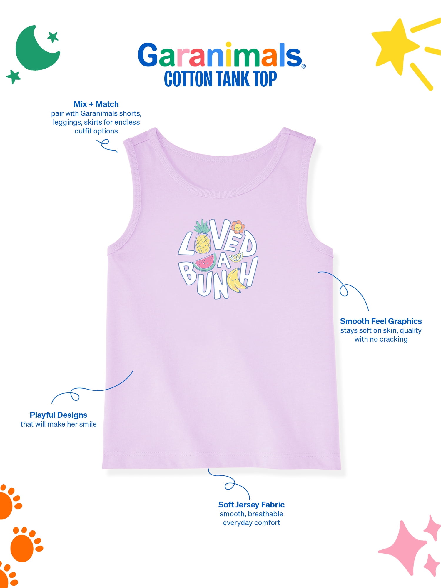 Garanimals Newborn, Baby & Toddler Girl Cotton Graphic Tank Top, Sizes 0-6T