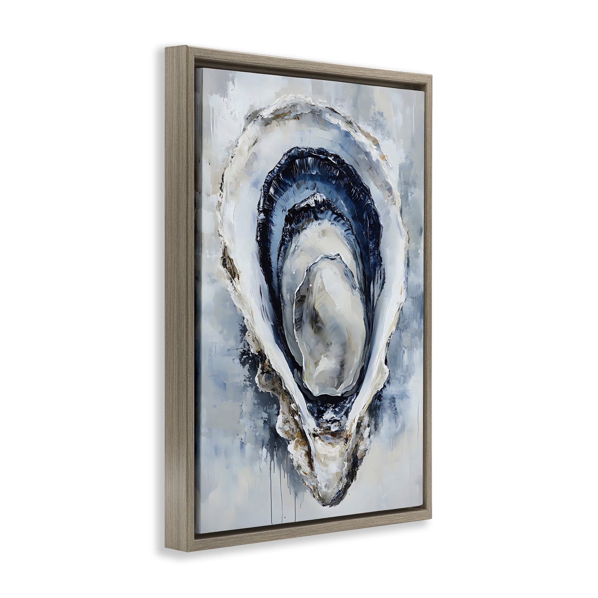 Stupell Industries Blue Oyster Shell Interior Brown Framed Floater Canvas Wall Art, design by Creative Studio