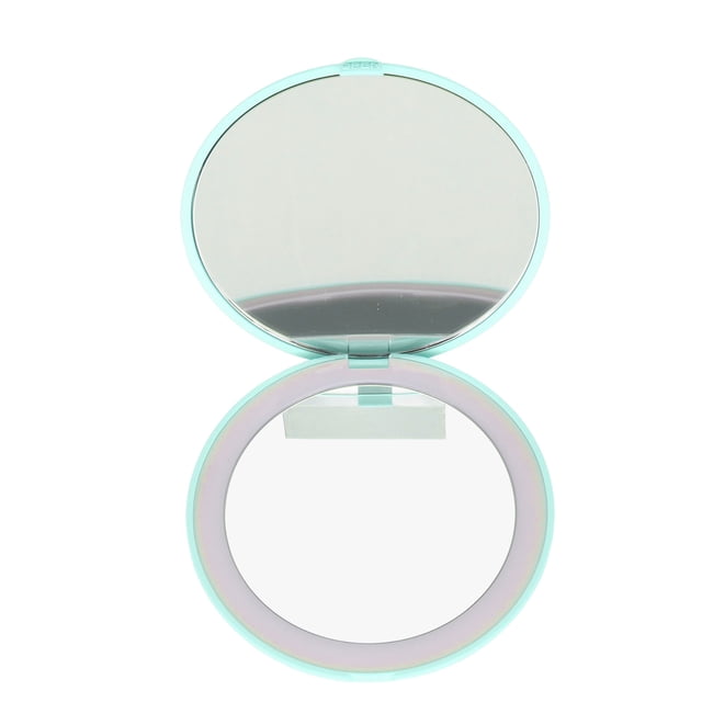 Espejo LED de 3,5 pulgadas, aumento de 1X 10X, espejo de maquillaje de doble cara para viajes en casa, batería integrada, color verde