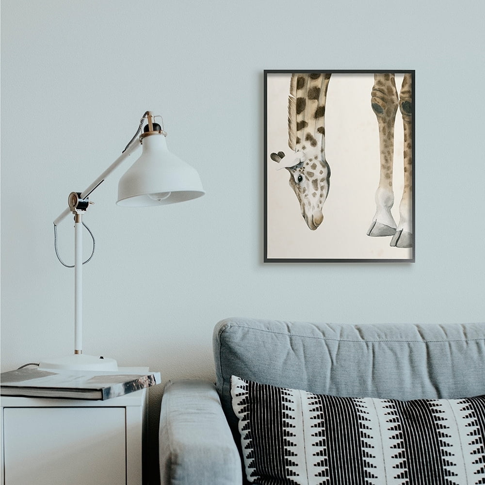 Stupell Industries Giraffe Grazing Safari Animal Hoof Detail Black Framed by Grace Popp