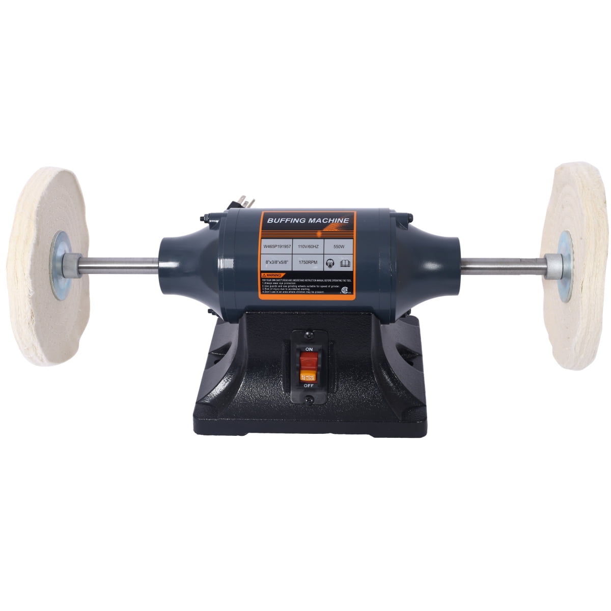 LuckyNote Extra Long 8‑Inch Electric Polisher, 550W 4‑Pole Motor 1750RPM, Benchtop Buffer with 4 Wheels