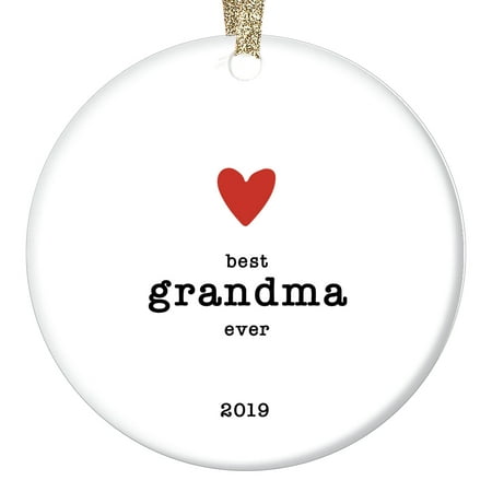 Love Ornament Best Grandma Ever Christmas 2019 Grandmother Nana Present Pregnancy New Baby Grandchild Shower Sweet Simple Heart & Typewriter Design Gloss Ceramic Tree Trimmer 3