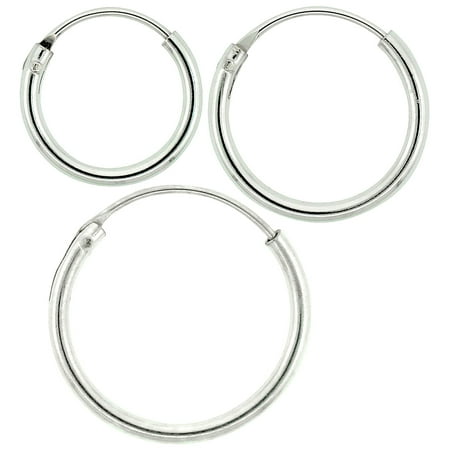Sterling Silver 12mm 14mm 16mm Small Endless Hoop Earrings Set Sterling Silver 12mm 14mm 16mm Small Endless Hoop Earrings Set