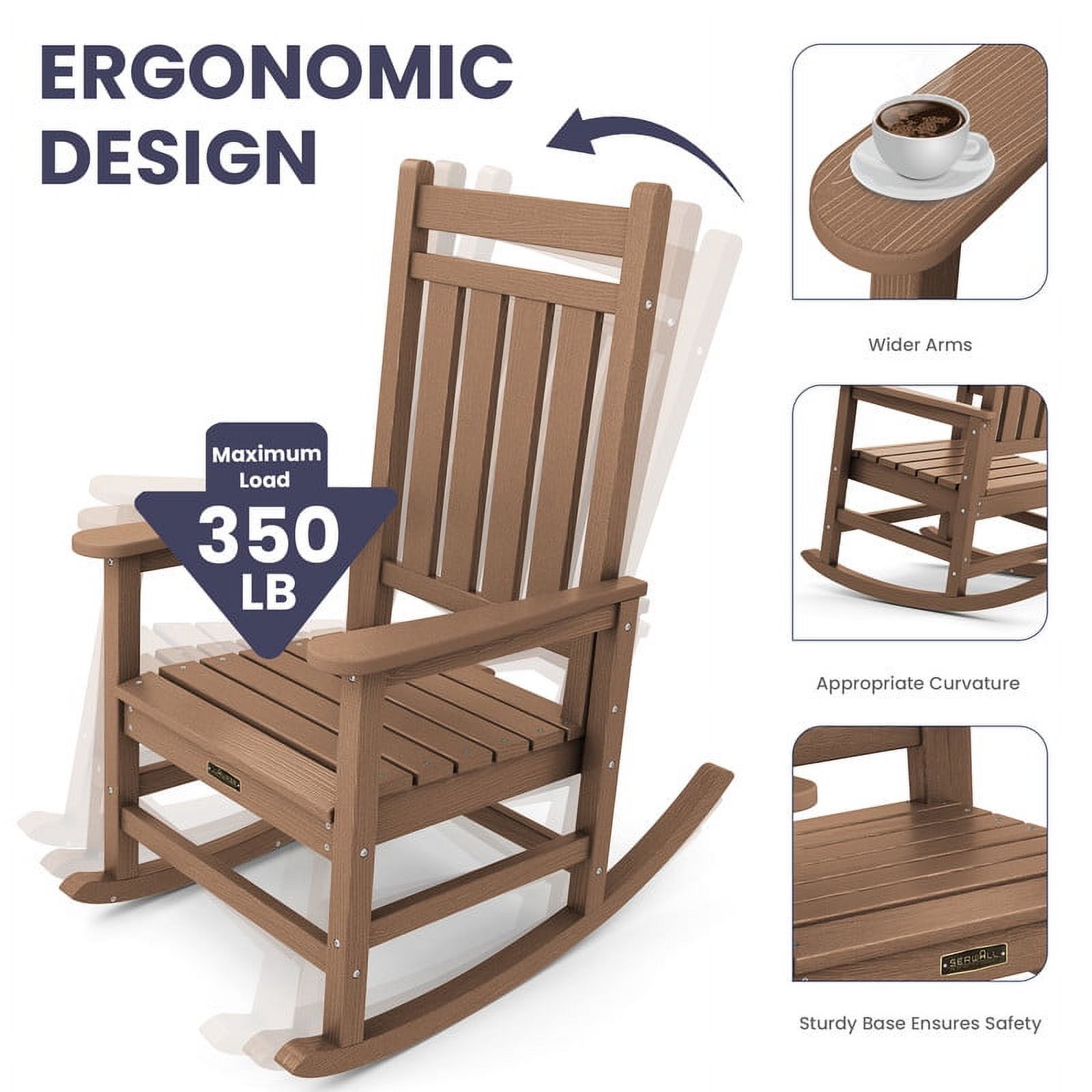ROWHY Outdoor Oversized Slat Rocking Chair, Brown - image 3 of 6