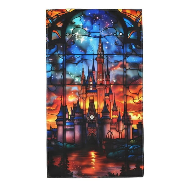 Balery Magical Stained Glass Castle Toalla de Microfibra Premium con Estampado – 27.5x16 pulgadas, Alta Absorción, Suave y Aterciopelada, Secado Rápido