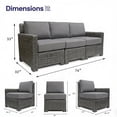 thumbnail image 2 of Krikacy 3-PCS Outdoor Wicker Modular Sofa Chair Set, All-Weather HDPE w/Thick Cushions, Grey, 2 of 6
