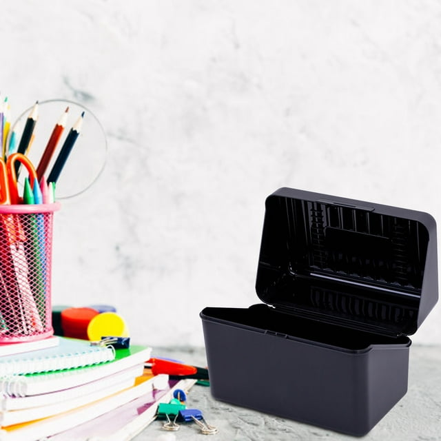 pdqouc Index Card Holder Black Storage Box 3 x 5 Inch Card Organizer Flash Cards for Studying with Index Cards, Alphabetical Dividers, Writable Dividers and Black Pen for Notes