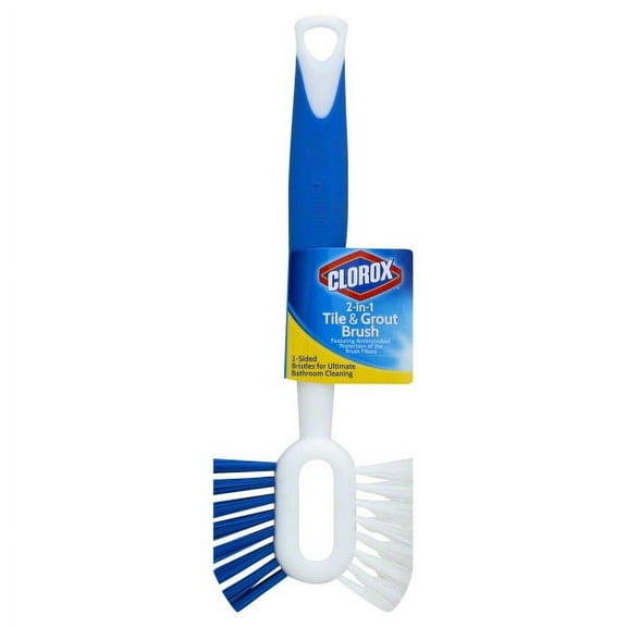 Clorox 2-In-1 Double-Sided Tile and Grout Bathroom Cleaning Brush, Blue/White