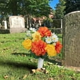 thumbnail image 6 of 20.5-inch Artificial Silk Yellow & Orange Peony & Dahlia Mixed Cemetery Large Round Vase, for Indoor/Outdoor Use, by Mainstays, 6 of 8