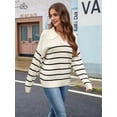 thumbnail image 6 of Women Striped Sweater V Neck Long Sleeve Loose Sweater Knit Pullover Jumper Tops White S, 6 of 9