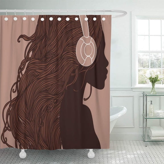 CYNLON Profile of Pretty American Girl Long Hair Bathroom Decor Bath Shower Curtain 66x72 inch