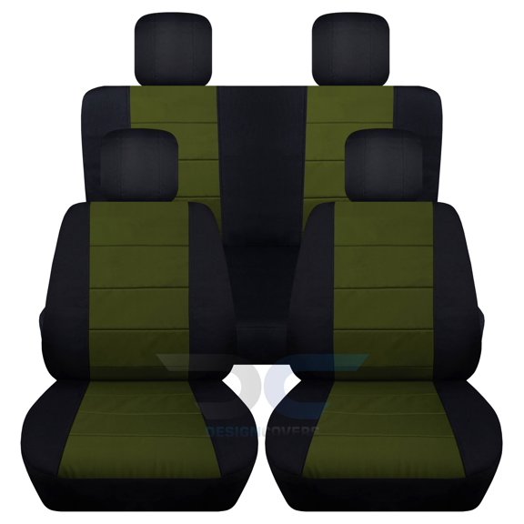 T247-Designcovers Fits 2007-2010 Jeep Wrangler JK 2-Door Cotton Seat Covers:Black and Hunter Green - Front & Rear Solid Bench