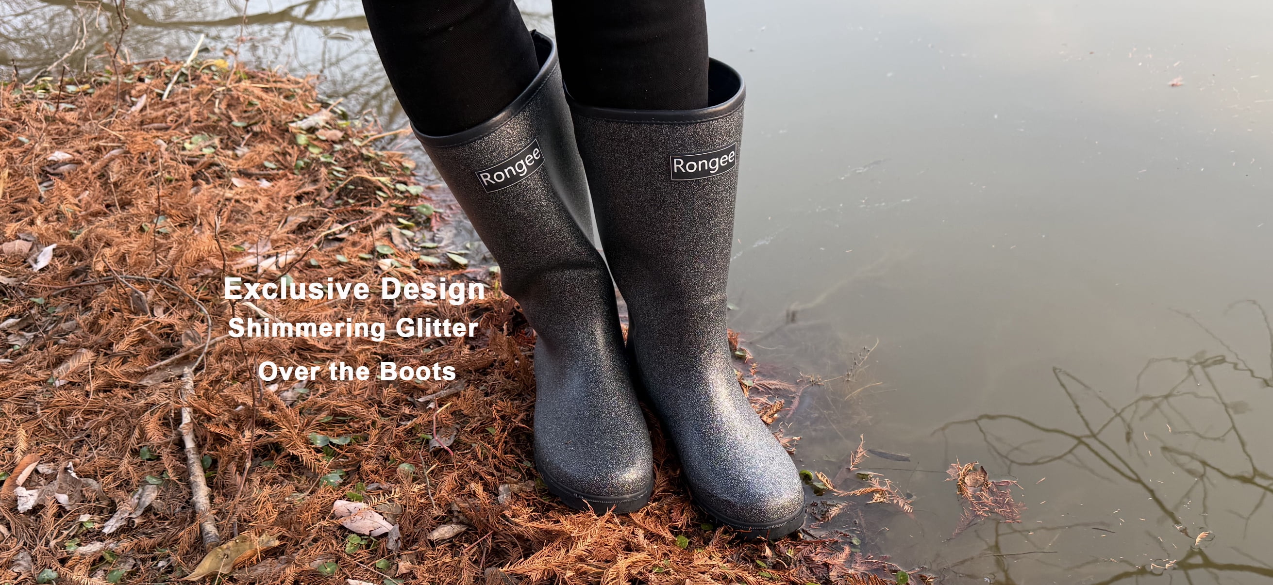 Rongee Waterproof Rain Boots for Women Mid Calf Garden Shoes Glitter Boots Outdoor Mud (7 B(M) US)