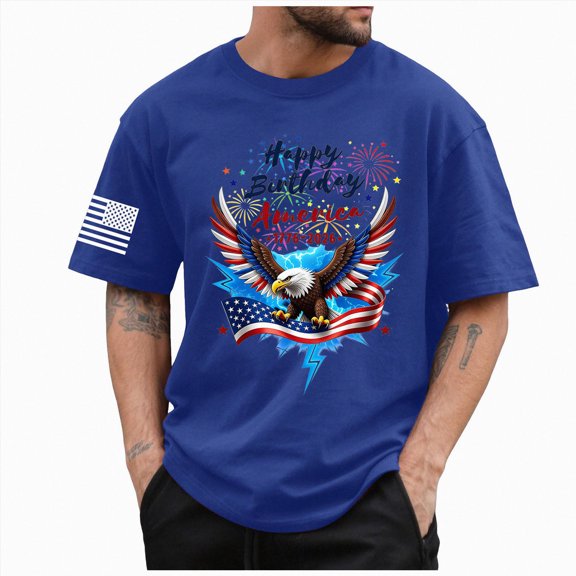 CAUYDY Shirts for Men USA Shirt American Flag T-Shirt 4th of July Patriotic Short Sleeve Tee(L101-Blue,XXL)