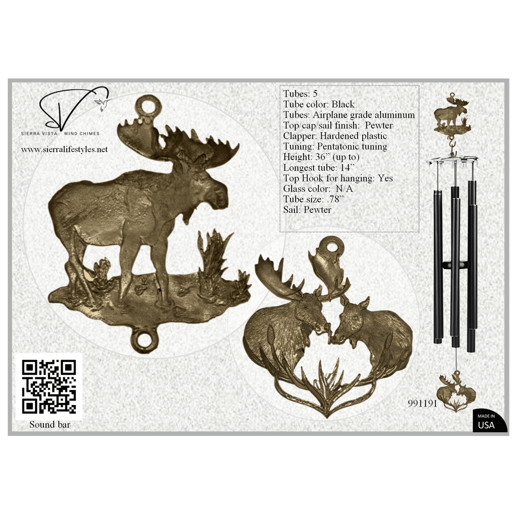 Wind Chime - 36in Moose - Black Tube