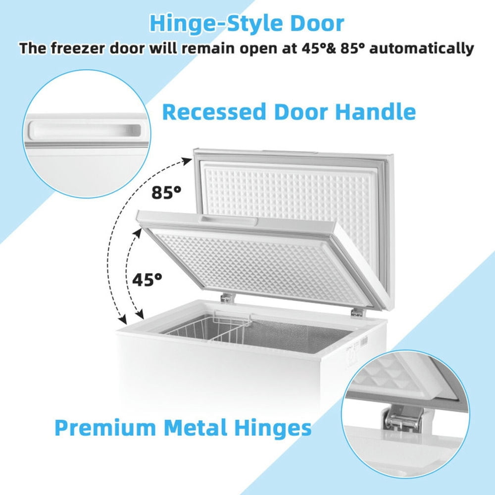 Spaco 5 Cubic Feet Compact Chest Freezer with 2 Rolling Wheels, Upright Chest Freezer with Removable Storage Basket, Freestanding Chest Freezer for Indoor as Kitchen, White