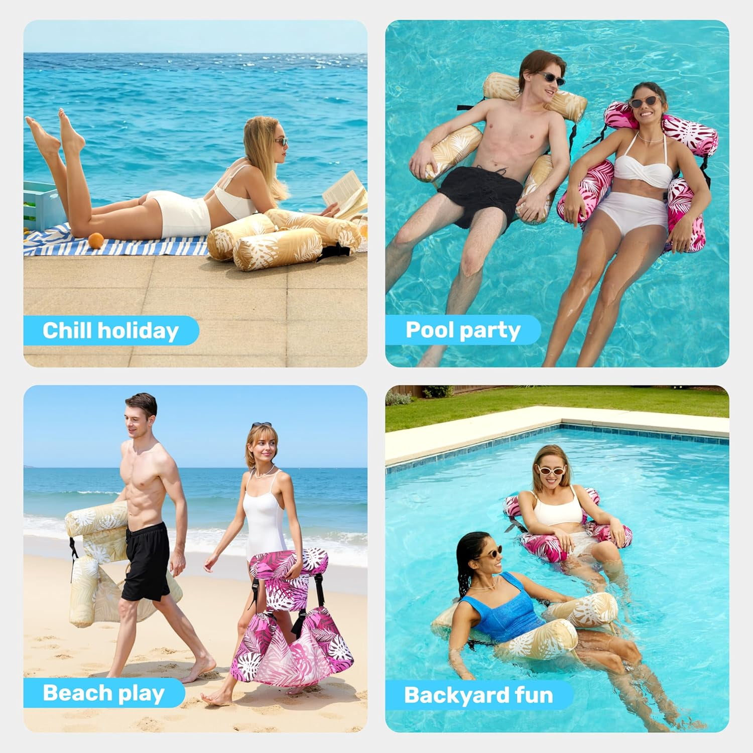 Inflatable Pool Floats Adult,2 Packs Floating Lounge Chairs,Blow up Pool Noodles for Adult Heavy Duty,Floating Chair for Party Summer Water Beach Lake Fun