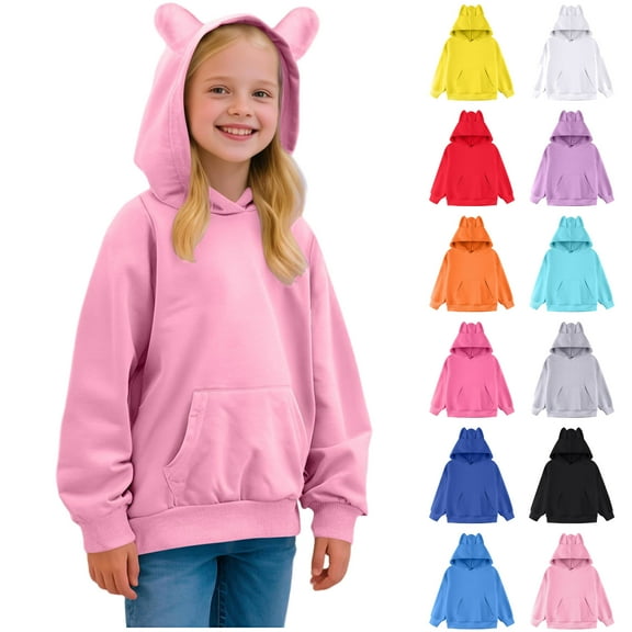 lcziwo Kids Hooded Sweatshirt with Cat Ear Boys Girls Pullover Hoodie Loose Casual Sweatshirts with Kangaroo Pocket Black 110