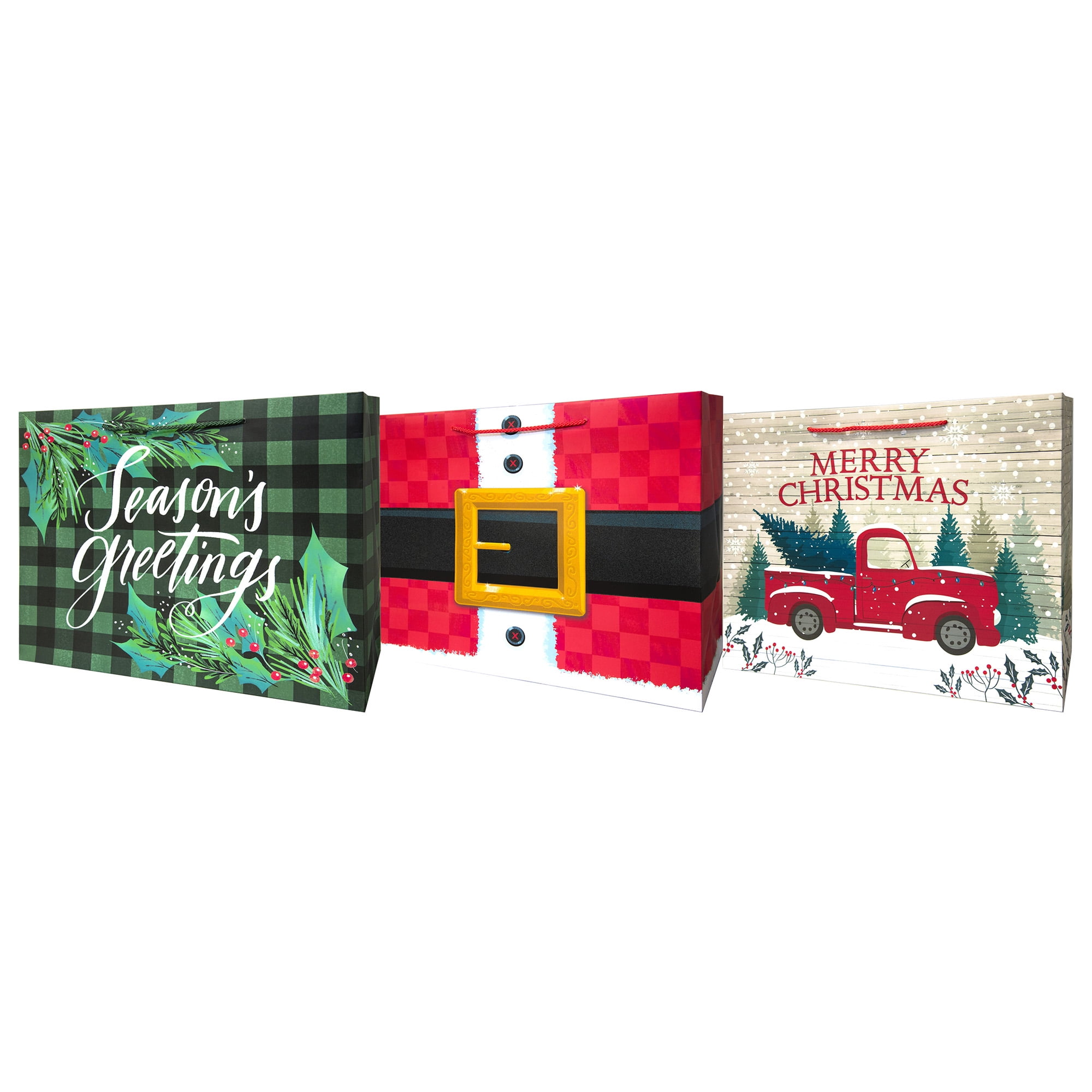 Pack of 3 Large Assorted Christmas Gift Bags with Rope Handle